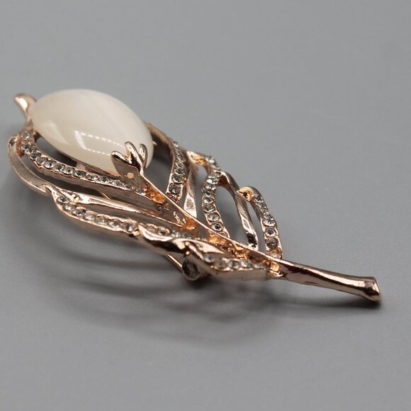 Jewelry pin brooch pendant feather elegant rose gold tone crystals fashion new - Picture 7 of 9